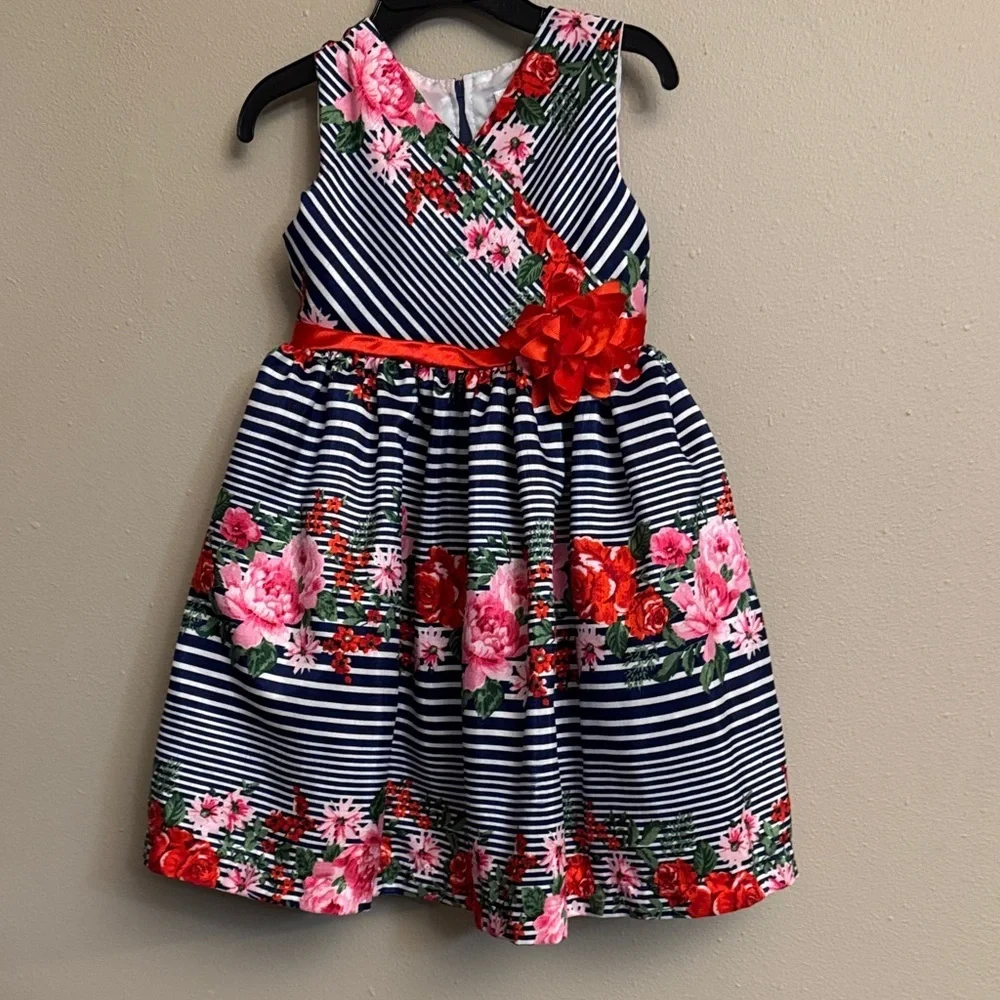 Nannette Navy and Pink Floral Striped Dress